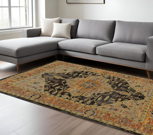 HomeRoots 10' Elegant Black and Gold Oriental Power Loom Area Rug for Timeless Style and Durability 10' X 13' Rectangle 510121
