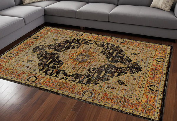 Homeroots 10' X 13' Black And Gold Oriental Power Loom Area Rug  Other Material 510121
