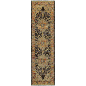 Homeroots 8' Runner Black And Gold Oriental Power Loom Runner Rug  Other Material 510123