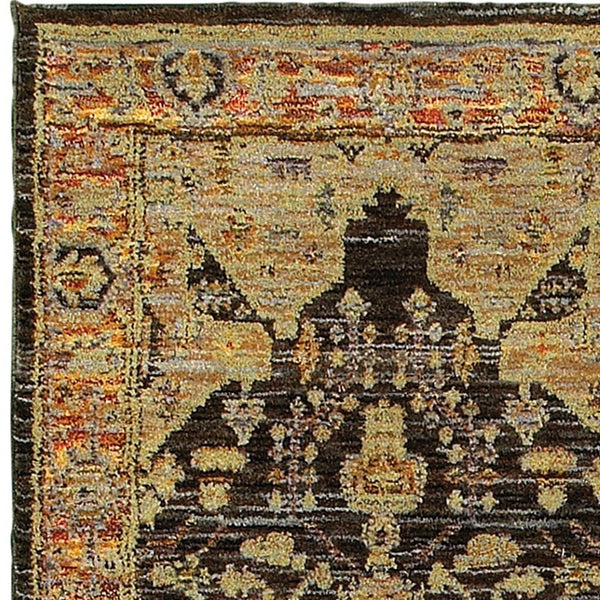 Homeroots 8' Runner Black And Gold Oriental Power Loom Runner Rug  Other Material 510123