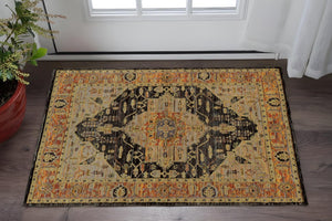 HomeRoots 10' Elegant Black and Gold Oriental Power Loom Area Rug for Timeless Style and Durability 3' x 5' Rectangle 510125