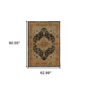 Homeroots 5' X 7' Black And Gold Oriental Power Loom Area Rug  Other Material 510126