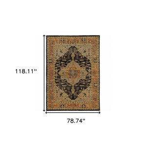 Homeroots 7' X 10' Black And Gold Oriental Power Loom Area Rug  Other Material 510127