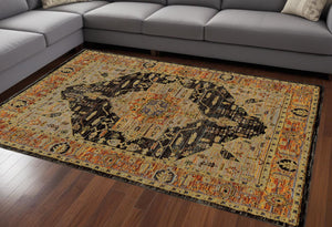 Homeroots 7' X 10' Black And Gold Oriental Power Loom Area Rug  Other Material 510127