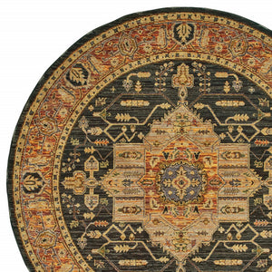 Homeroots 8' Black And Gold Round Oriental Power Loom Area Rug  Other Material 510128
