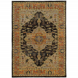 Homeroots 8' X 11' Black And Gold Oriental Power Loom Area Rug  Other Material 510129