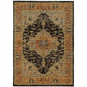Homeroots 8' X 11' Black And Gold Oriental Power Loom Area Rug  Other Material 510129