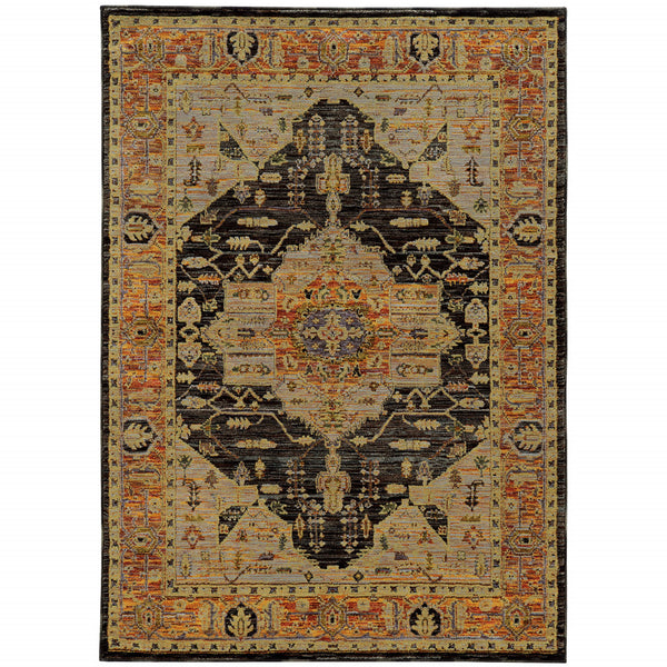 Homeroots 8' X 11' Black And Gold Oriental Power Loom Area Rug  Other Material 510129