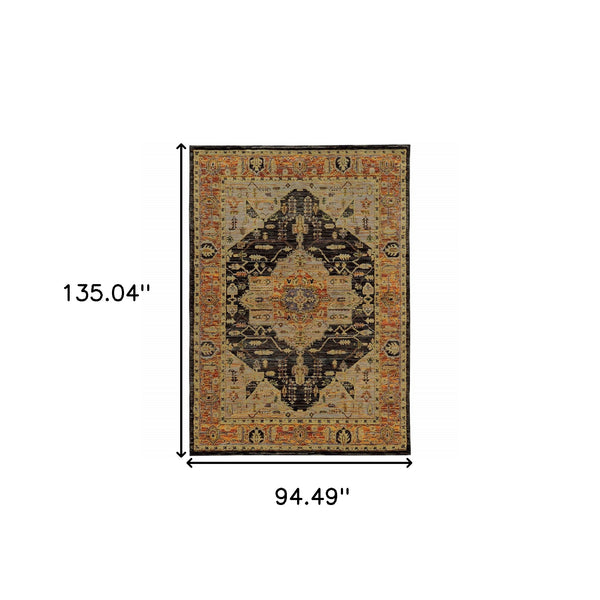 Homeroots 8' X 11' Black And Gold Oriental Power Loom Area Rug  Other Material 510129