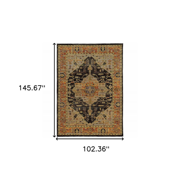 Homeroots 9' X 12' Black And Gold Oriental Power Loom Area Rug  Other Material 510130