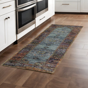 HomeRoots 10' Elegant Blue and Beige Oriental Power Loom Area Rug – Durable, Stylish, Stain-Resistant Design 2'3" x 8' 510133