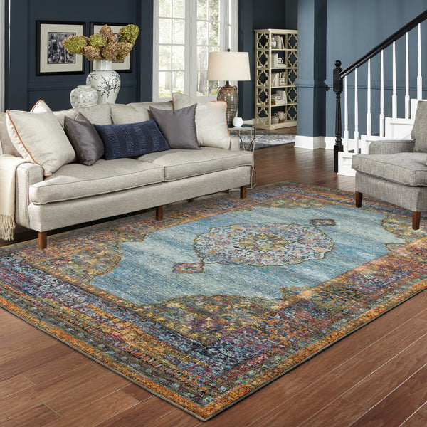 Homeroots 5' X 7' Blue And Beige Oriental Power Loom Area Rug  Other Material 510136