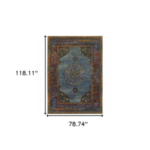 Homeroots 7' X 10' Blue And Beige Oriental Power Loom Area Rug  Other Material 510137