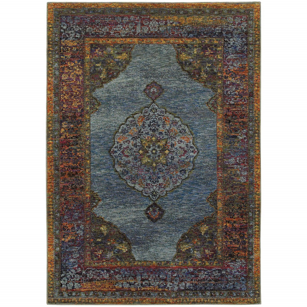 Homeroots 8' X 11' Blue And Beige Oriental Power Loom Area Rug  Other Material 510139