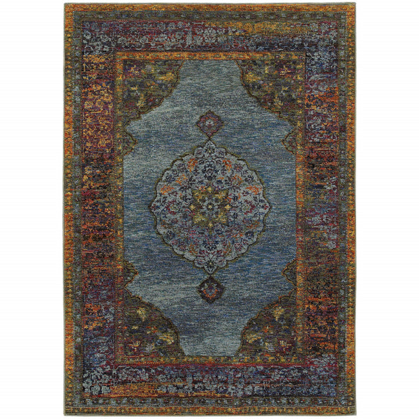Homeroots 8' X 11' Blue And Beige Oriental Power Loom Area Rug  Other Material 510139