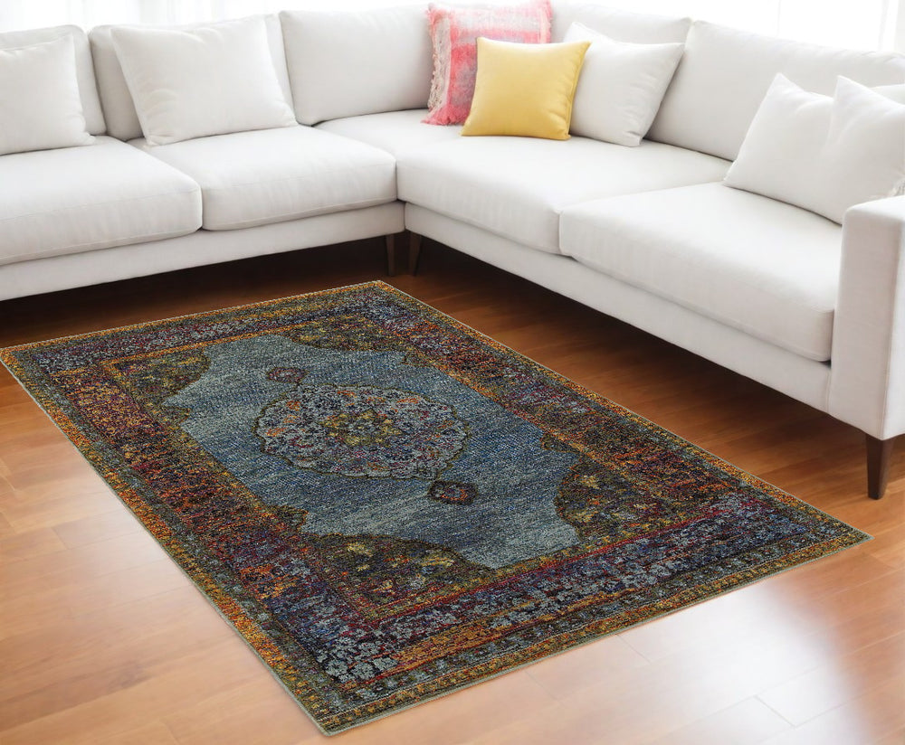 Homeroots 8' X 11' Blue And Beige Oriental Power Loom Area Rug  Other Material 510139