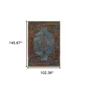 Homeroots 9' X 12' Blue And Beige Oriental Power Loom Area Rug  Other Material 510140