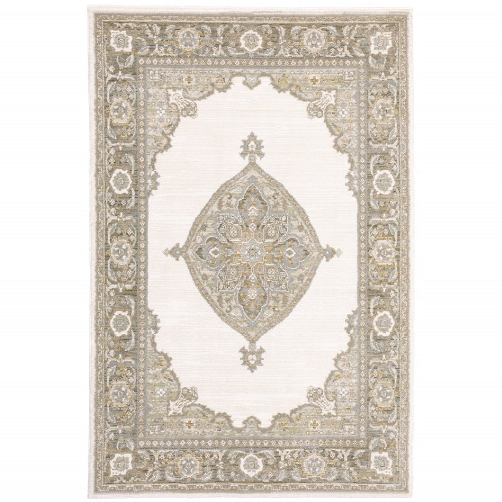 HomeRoots 10' Elegant Beige and Ivory Oriental Power Loom Area Rug for Timeless Home Décor and Durability 10' X 13' 510141