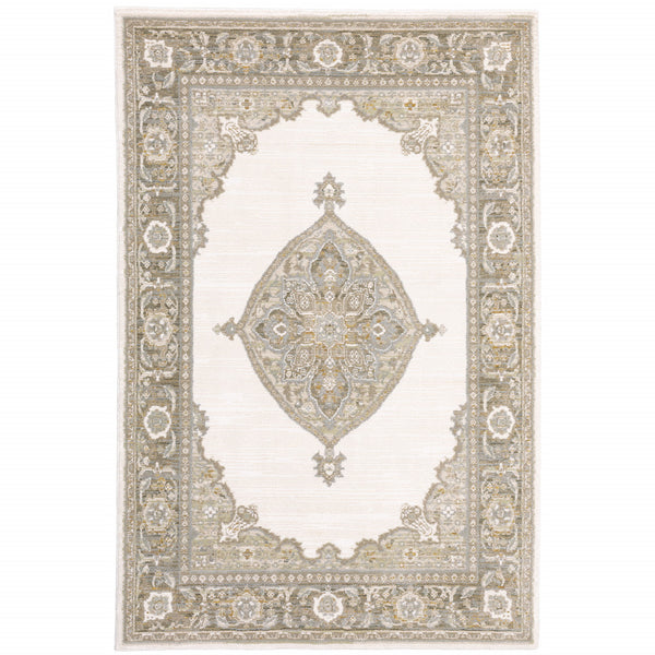 Homeroots 10' X 13' Beige And Ivory Oriental Power Loom Area Rug  Other Material 510141