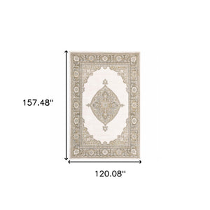 Homeroots 10' X 13' Beige And Ivory Oriental Power Loom Area Rug  Other Material 510141