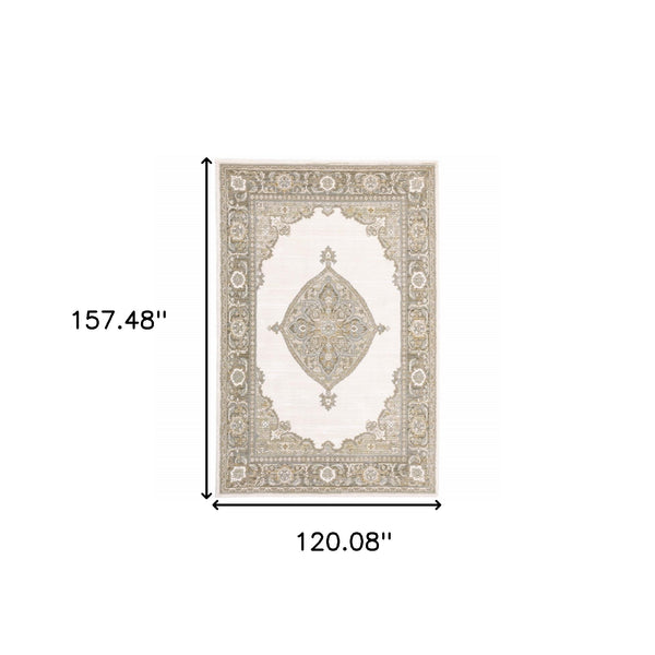 Homeroots 10' X 13' Beige And Ivory Oriental Power Loom Area Rug  Other Material 510141