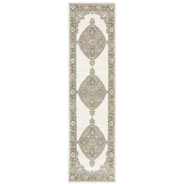 Homeroots 8' Runner Beige And Ivory Oriental Power Loom Runner Rug  Other Material 510143