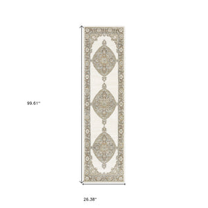 Homeroots 8' Runner Beige And Ivory Oriental Power Loom Runner Rug  Other Material 510143