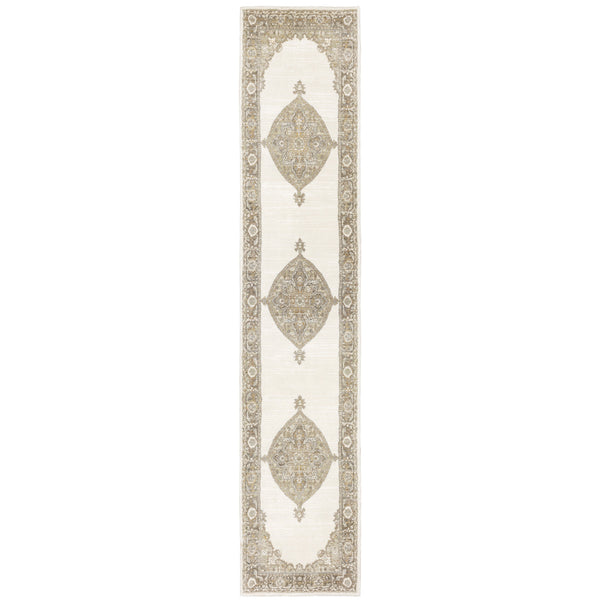 Homeroots 12' Runner Beige And Ivory Oriental Power Loom Runner Rug  Other Material 510144