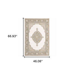 Homeroots 3' X 5' Beige And Ivory Oriental Power Loom Area Rug  Other Material 510145