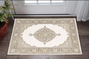 Homeroots 3' X 5' Beige And Ivory Oriental Power Loom Area Rug  Other Material 510145