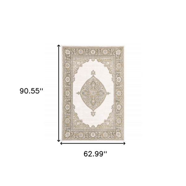 Homeroots 5' X 7' Beige And Ivory Oriental Power Loom Area Rug  Other Material 510146