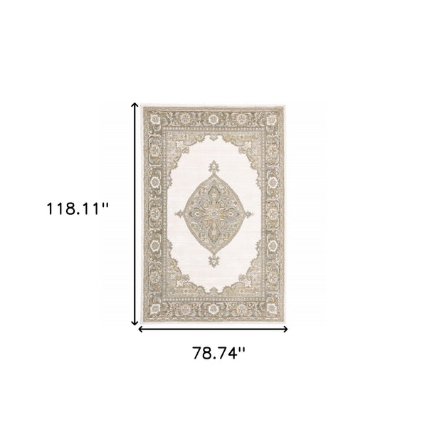 Homeroots 7' X 10' Beige And Ivory Oriental Power Loom Area Rug  Other Material 510147