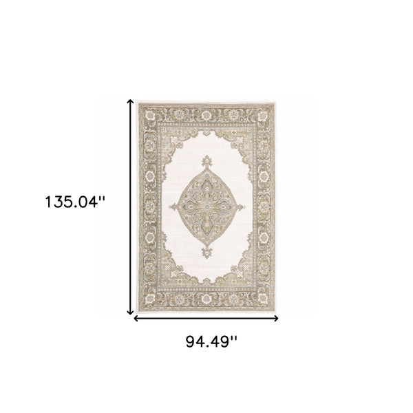 Homeroots 8' X 11' Beige And Ivory Oriental Power Loom Area Rug  Other Material 510148