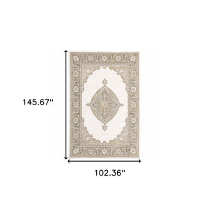 Homeroots 9' X 12' Beige And Ivory Oriental Power Loom Area Rug  Other Material 510149