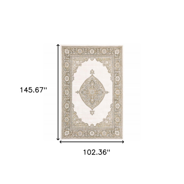 Homeroots 9' X 12' Beige And Ivory Oriental Power Loom Area Rug  Other Material 510149