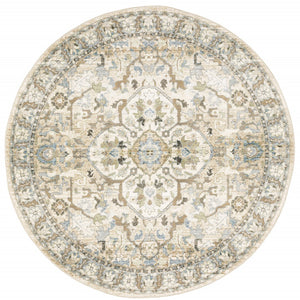 HomeRoots 2' Elegant Beige and Ivory Medallion Runner Rug - Timeless Style for Hallways and Entryways 7'10" Round 510150