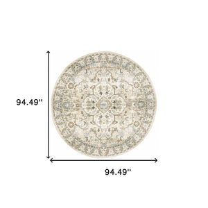HomeRoots 2' Elegant Beige and Ivory Medallion Runner Rug - Timeless Style for Hallways and Entryways 7'10" Round 510150