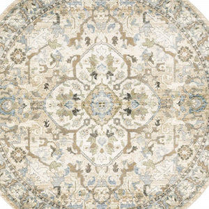 HomeRoots 2' Elegant Beige and Ivory Medallion Runner Rug - Timeless Style for Hallways and Entryways 7'10" Round 510150