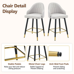 English Elm Set of 2 Pu Leather Barstools with Gold Footrest Curved Back for Kitchen Island Black,Light Gray W1151P383771
