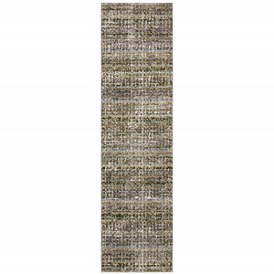 HomeRoots 10' Modern Gray and Ivory Abstract Area Rug - Durable, Stylish, Stain-Resistant for Any Room Green/ Multi 2'3" x 8' 510155