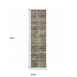 HomeRoots 10' Modern Gray and Ivory Abstract Area Rug - Durable, Stylish, Stain-Resistant for Any Room Green/ Multi 2'3" x 8' 510155