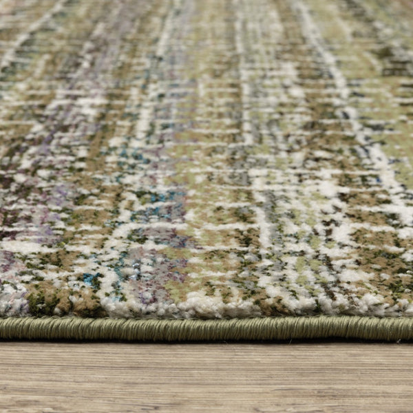 HomeRoots 10' Modern Gray and Ivory Abstract Area Rug - Durable, Stylish, Stain-Resistant for Any Room Green/ Multi 2'3" x 8' 510155