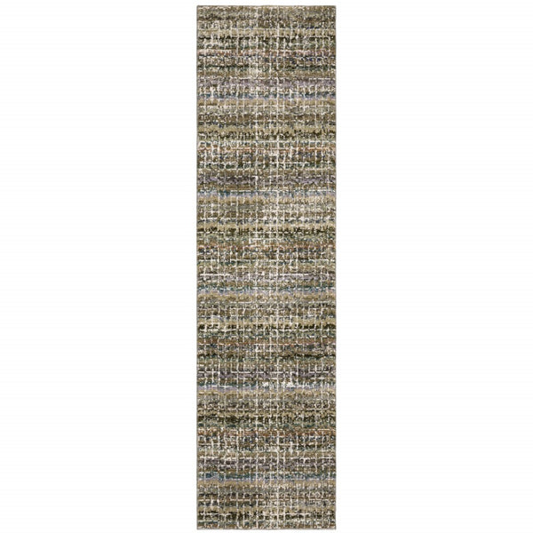 HomeRoots 10' Modern Gray and Ivory Abstract Area Rug - Durable, Stylish, Stain-Resistant for Any Room Green/ Multi 2'6" x 12' 510156