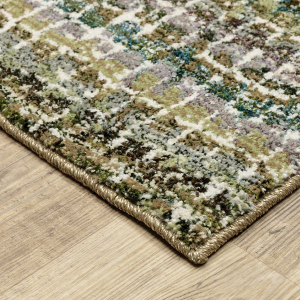 HomeRoots 10' Modern Gray and Ivory Abstract Area Rug - Durable, Stylish, Stain-Resistant for Any Room Green/ Multi 2'6" x 12' 510156