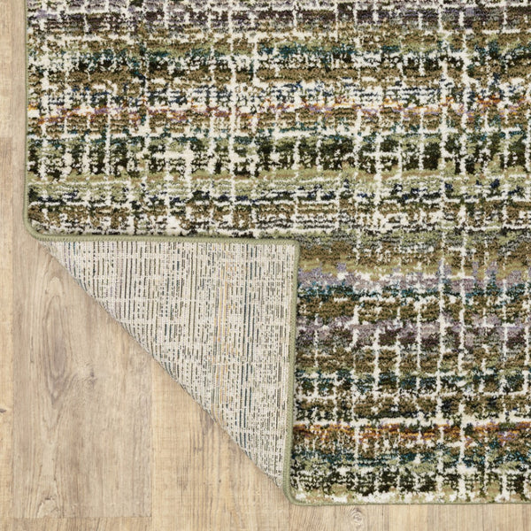 HomeRoots 10' Modern Gray and Ivory Abstract Area Rug - Durable, Stylish, Stain-Resistant for Any Room Green/ Multi 2'6" x 12' 510156