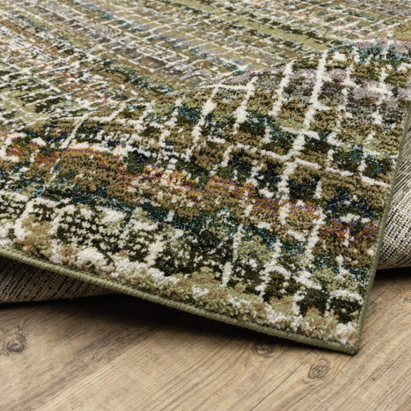 HomeRoots 10' Modern Gray and Ivory Abstract Area Rug - Durable, Stylish, Stain-Resistant for Any Room Green/ Multi 2'6" x 12' 510156