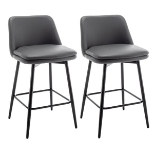 English Elm Counter Mid-Century Swivel Bar Stools Set of 2 – Upholstered Linen Seats, 360° Comfort, Metal Legs DARK GREY W2200P152173