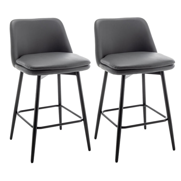English Elm Counter Mid-Century Swivel Bar Stools Set of 2 – Upholstered Linen Seats, 360° Comfort, Metal Legs DARK GREY W2200P152173
