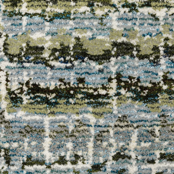 HomeRoots 10' Modern Gray and Ivory Abstract Area Rug - Durable, Stylish, Stain-Resistant for Any Room Blue/ Green 2'3" x 8' 510164