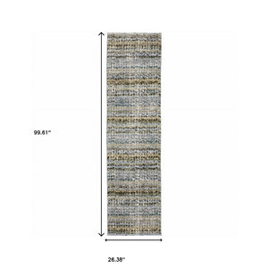 HomeRoots 10' Modern Gray and Ivory Abstract Area Rug - Durable, Stylish, Stain-Resistant for Any Room Blue/ Green 2'3" x 8' 510164